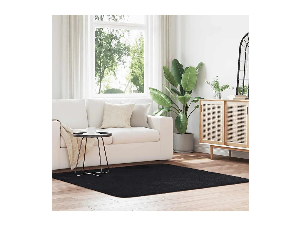 Tapis shaggy à poils longs NAVARRA noir 160x160 cm polyester