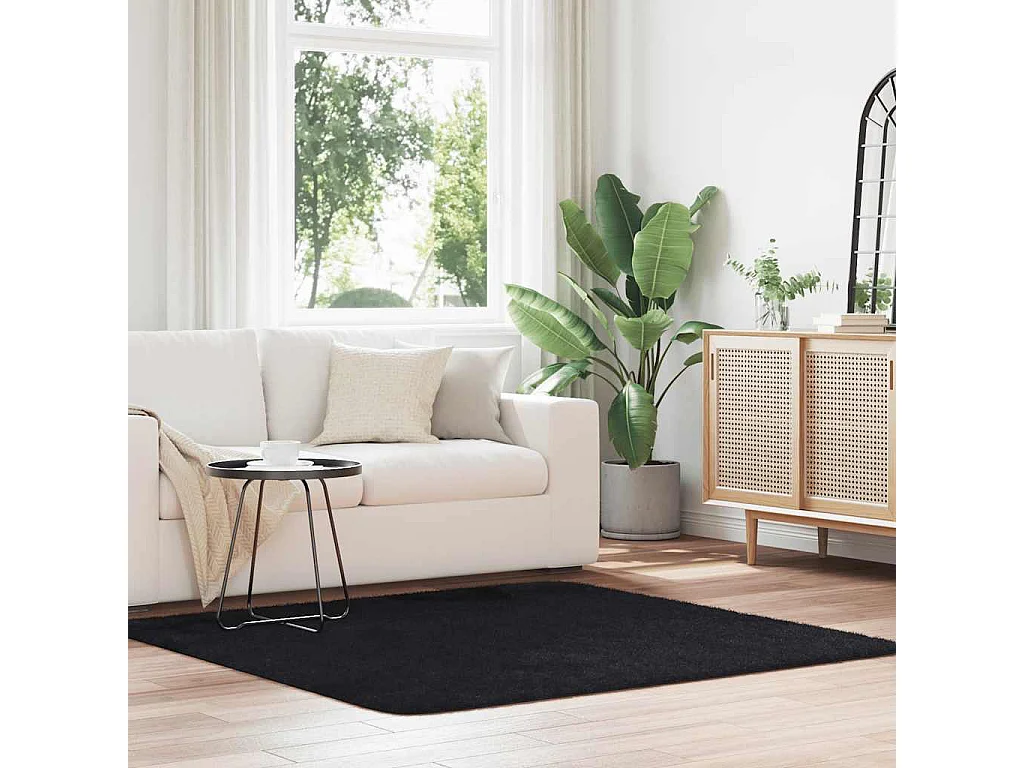 Tapis shaggy à poils longs NAVARRA noir 160x160 cm polyester