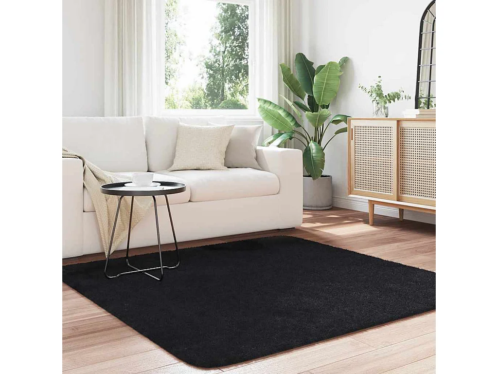 Tapis shaggy à poils longs NAVARRA noir 160x160 cm polyester