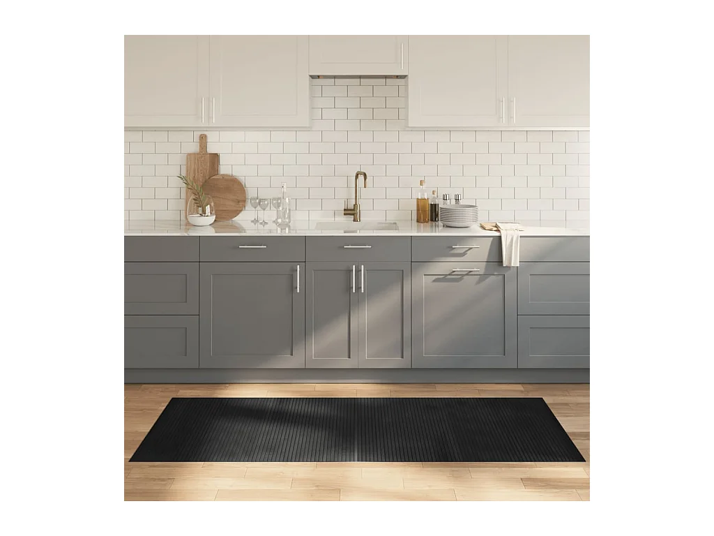 Tapis rectangulaire gris 80x200 cm bambou