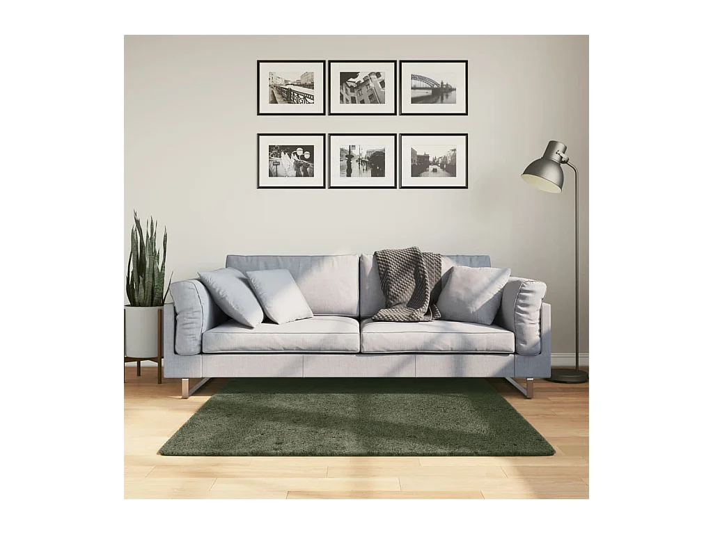 Tapis HUARTE à poils courts doux lavable vert forêt 120x120 cm