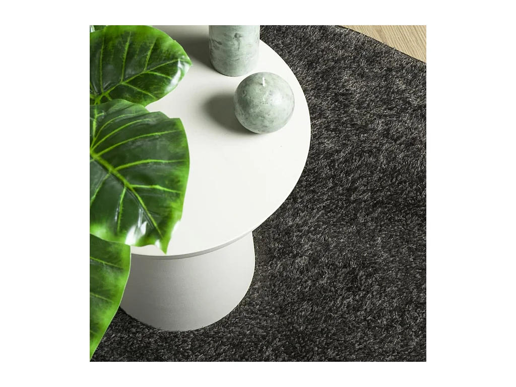 ISTAN vloerkleed met lange pool, glanzend antraciet finish, Ø 80 cm