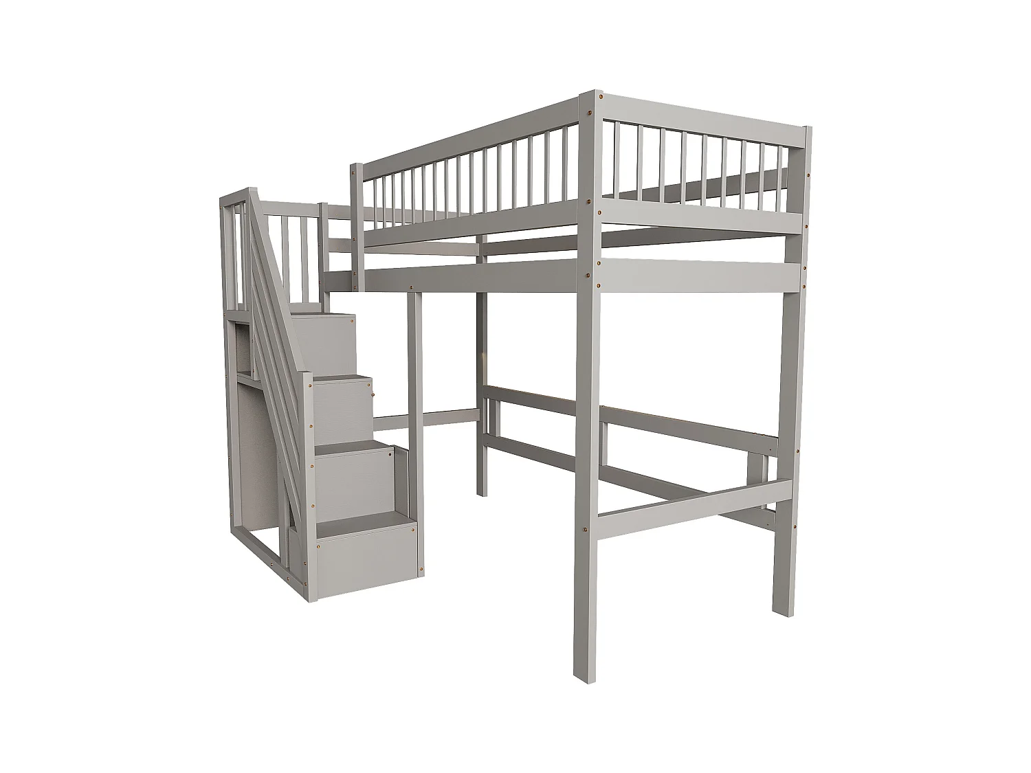 Hoogslaper 90x200 cm met opbergladder, massief houten frame, hoge prestaties, grijs (205x142x173 cm)