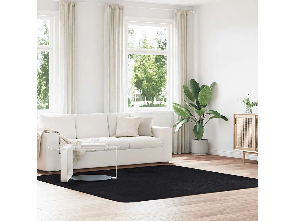 Tapis shaggy à poils longs NAVARRA noir 240x240 cm polyester