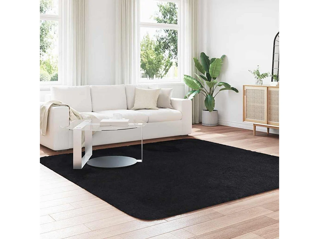 Tapis shaggy à poils longs NAVARRA noir 240x240 cm polyester