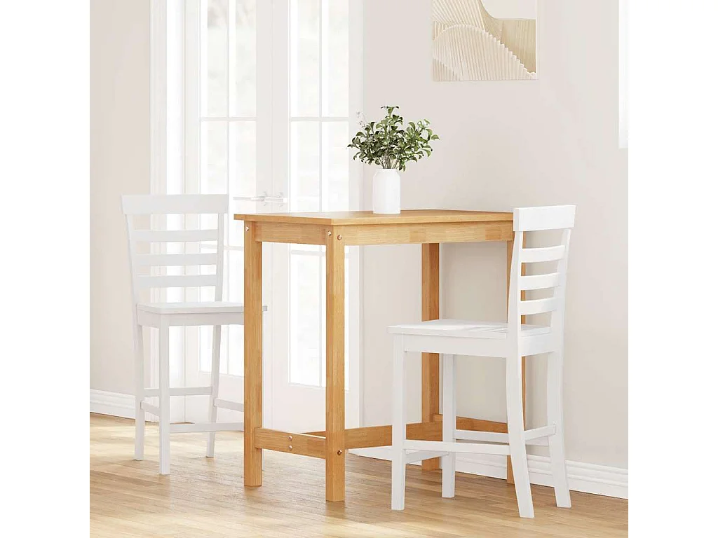 Tabourets de bar 2 pcs blanc bois massif d'hévéa