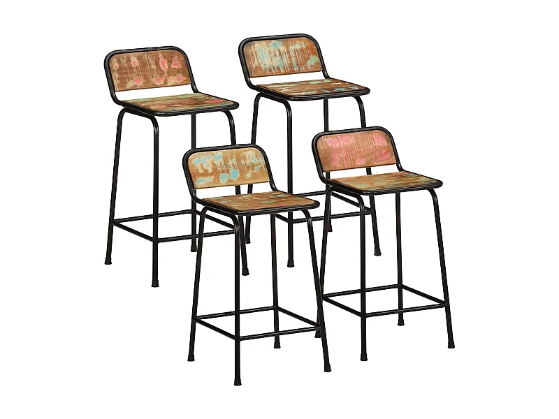 Set di 4 sgabelli da bar 46x35,5x80cm in legno massello di recupero