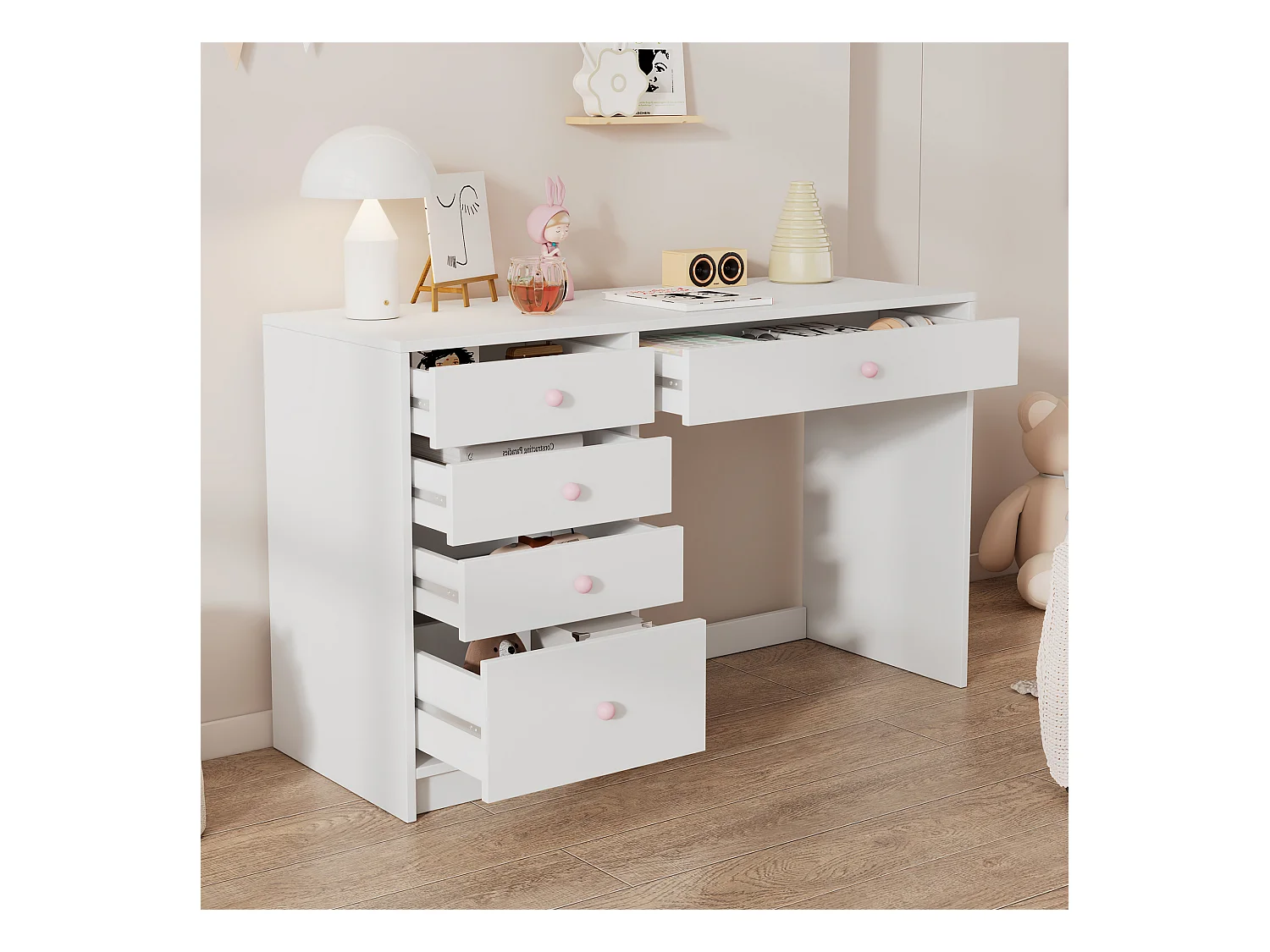 Escrivaninha infantil simples - 120 x 45 x 74 cm - com 5 gavetas de armazenamento - MDF - branco