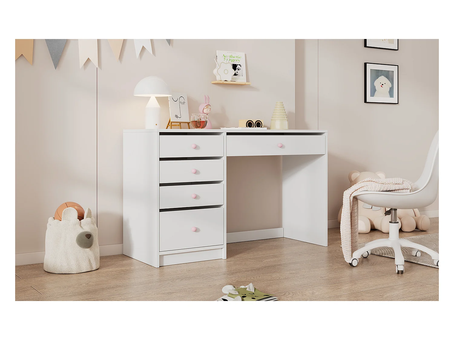 Escrivaninha infantil simples - 120 x 45 x 74 cm - com 5 gavetas de armazenamento - MDF - branco
