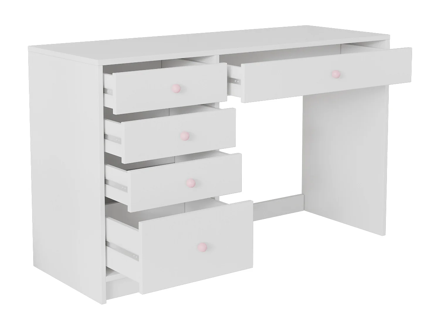 Schlichter Kinderschreibtisch - 120 x 45 x 74 cm - mit 5 Schubladen - MDF - weiß