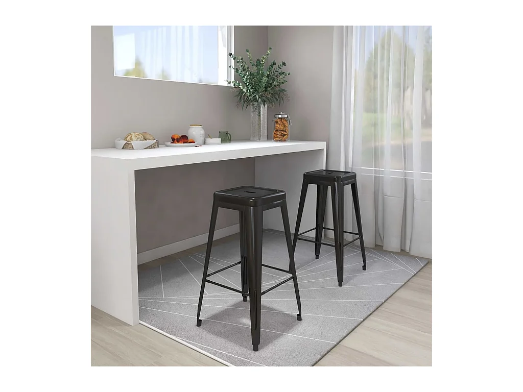 Tabourets de bar empilables lot de 2 noir métal