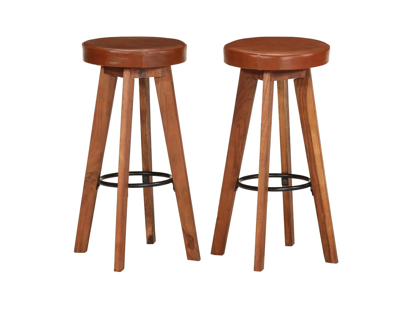 Set di 2 sedie da bar in vera pelle e legno massello di acacia