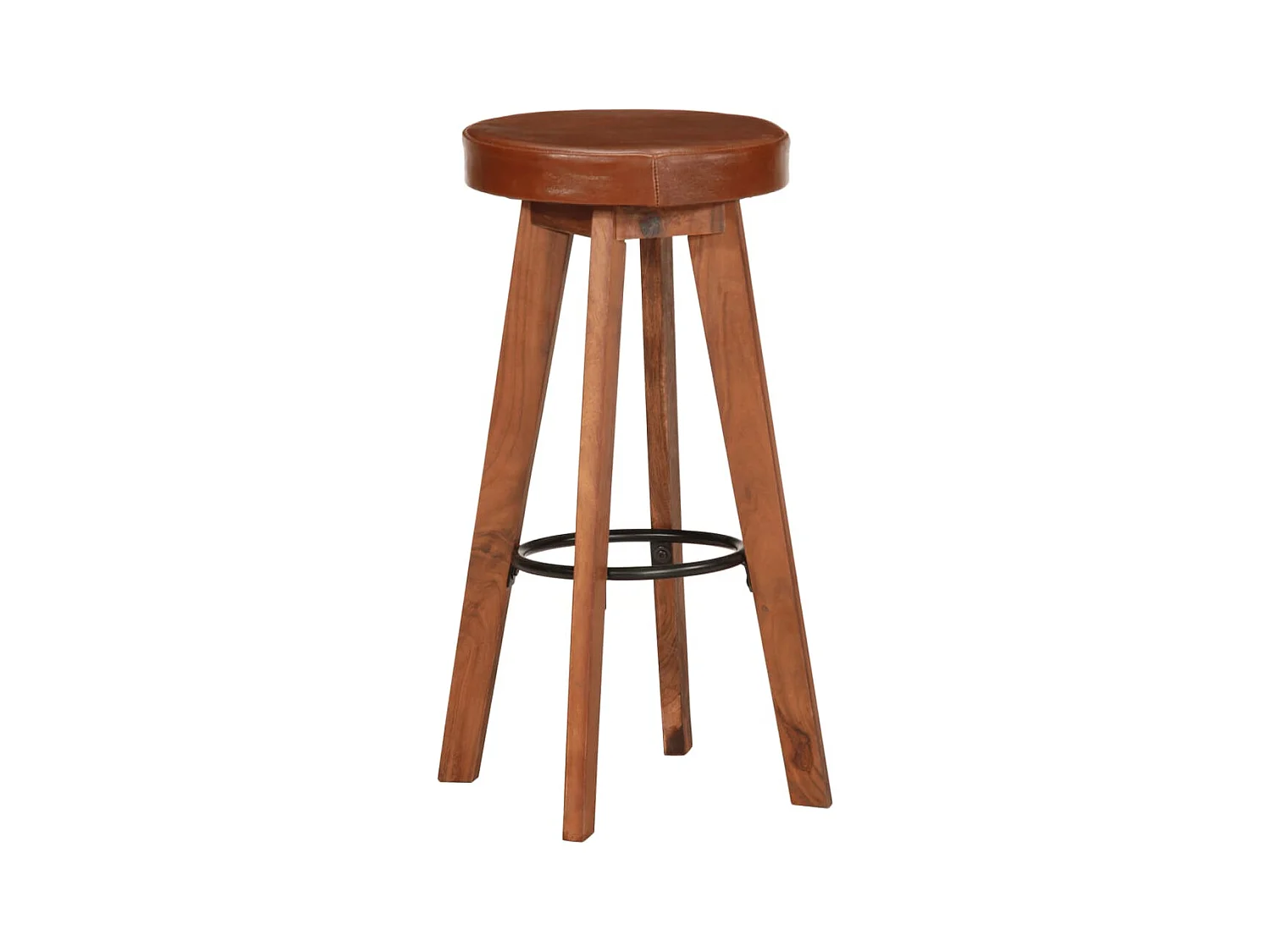 Set di 2 sedie da bar in vera pelle e legno massello di acacia