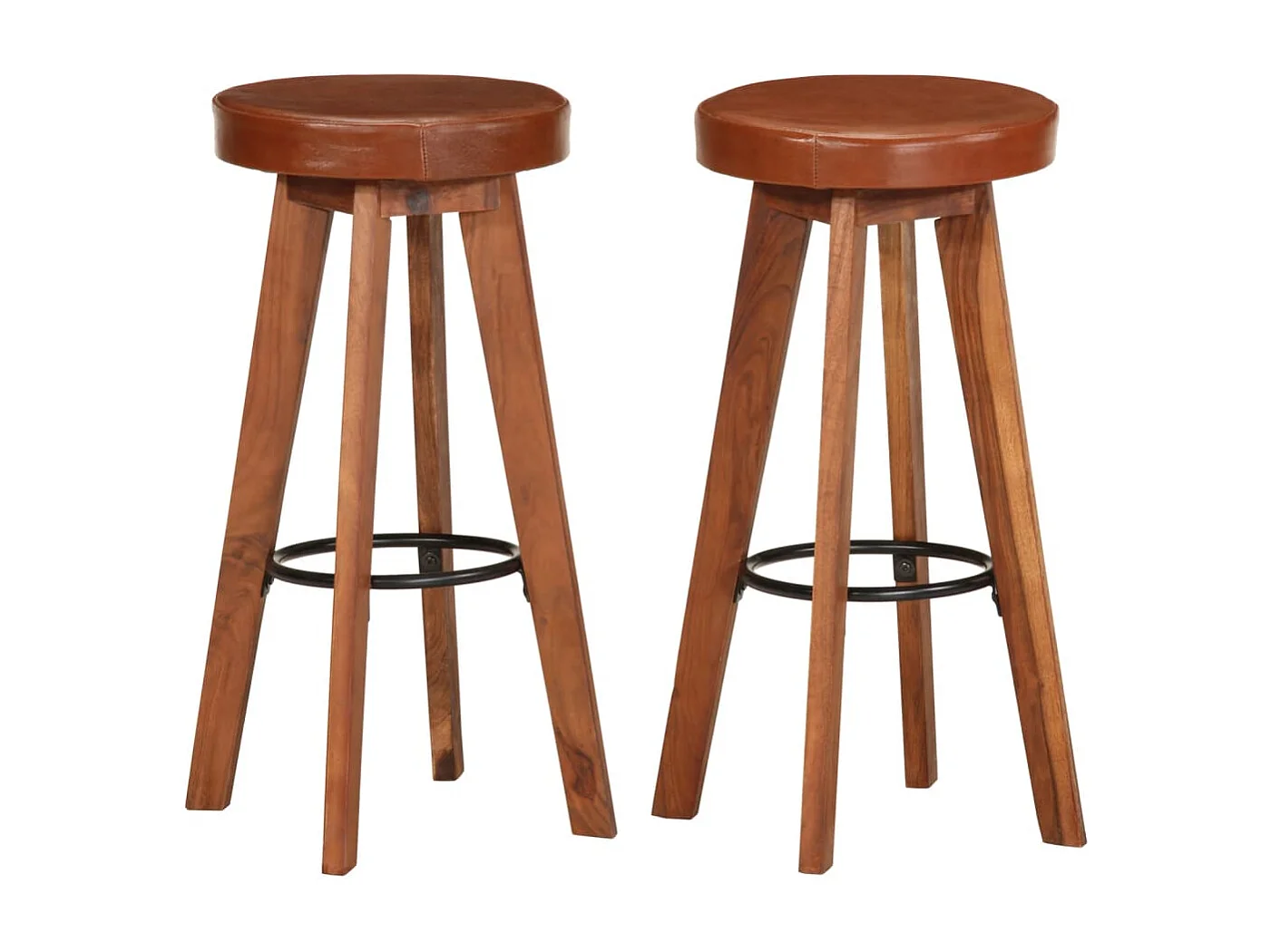 Chaises de bar lot de 2 cuir véritable et bois d'acacia solide