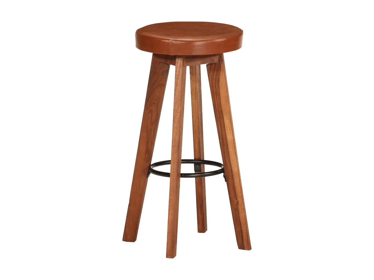 Chaises de bar lot de 2 cuir véritable et bois d'acacia solide