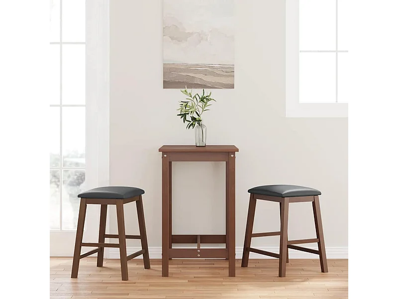 barkrukken met kussens 2 stuks bruin massief rubberhout