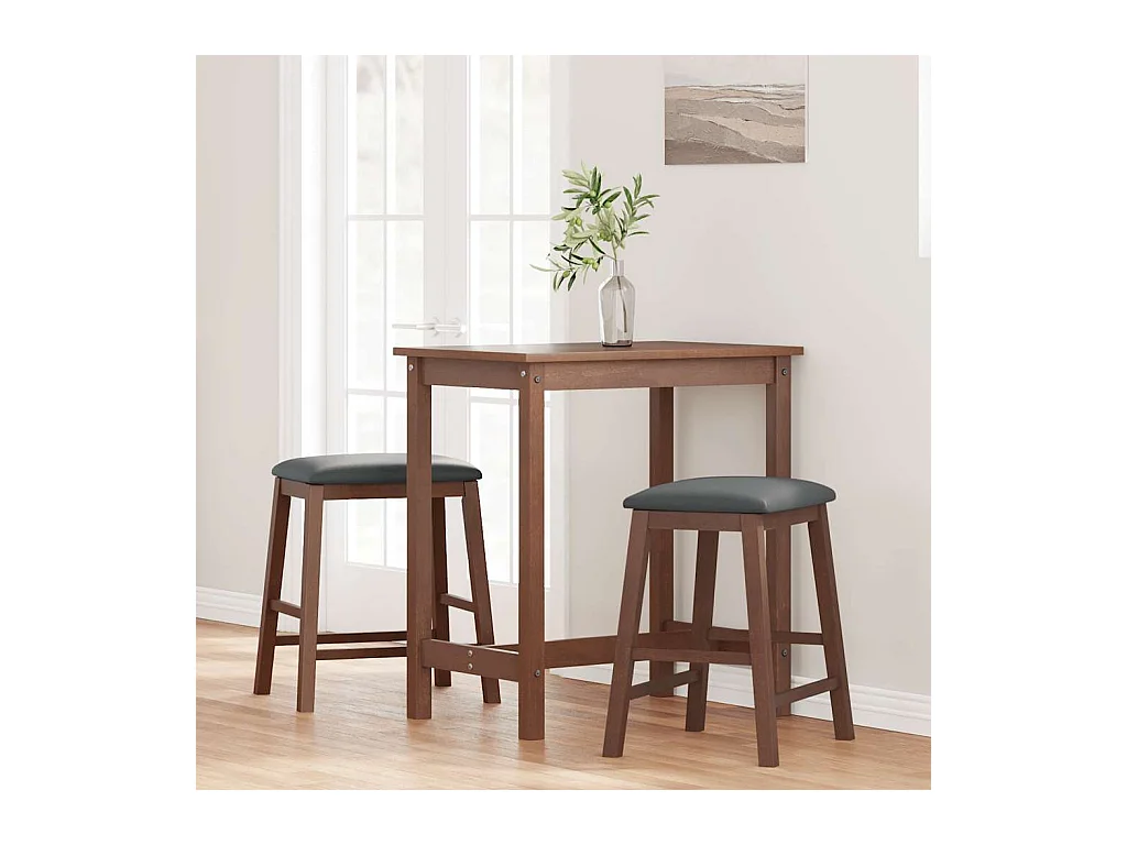 Barstühle mit Kissen 2 Stück braunes massives Gummibaumholz