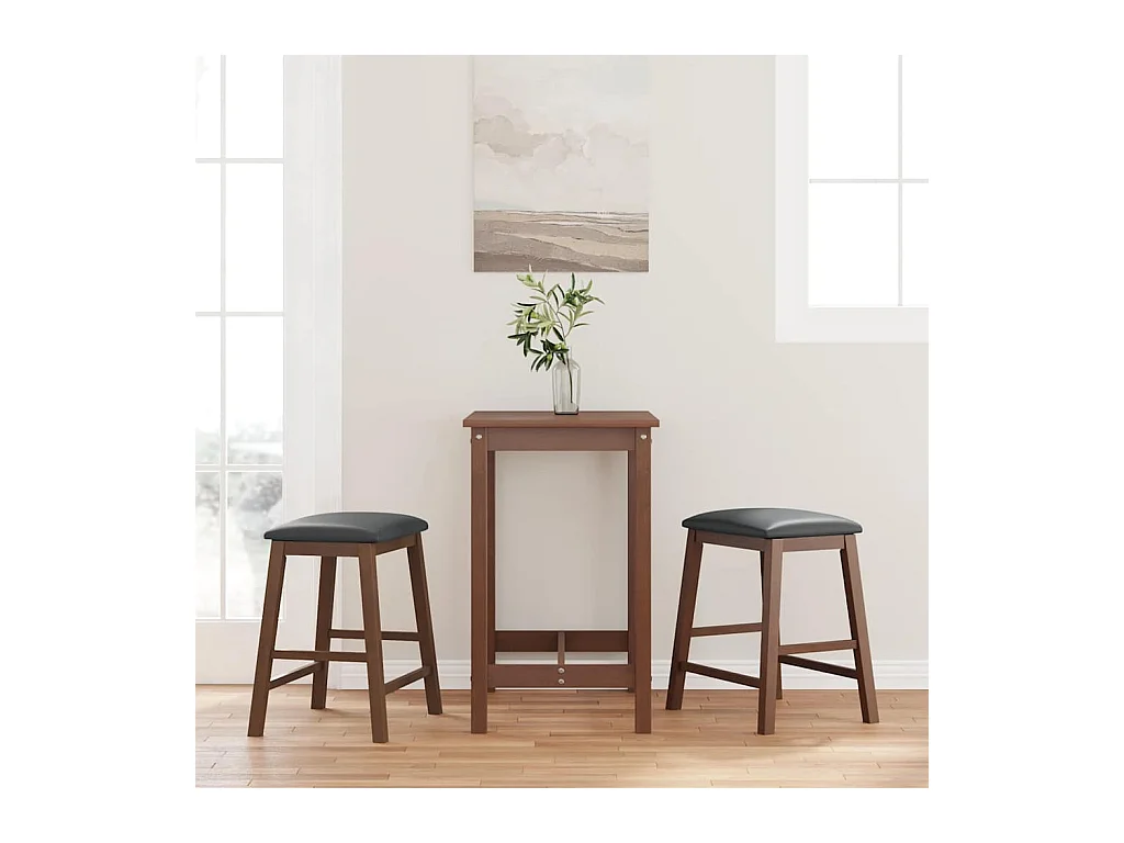 chaises de bar avec coussins 2 pcs marron bois massif d'hévéa
