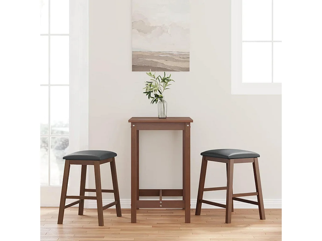 chaises de bar avec coussins 2 pcs marron bois massif d'hévéa