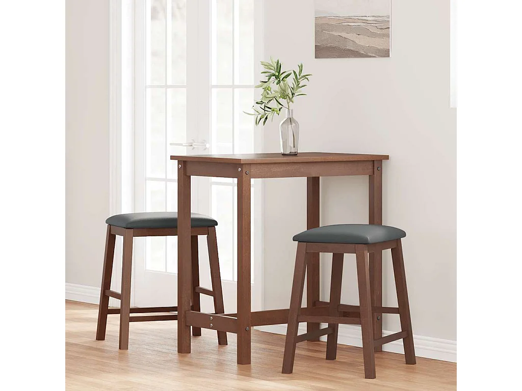 chaises de bar avec coussins 2 pcs marron bois massif d'hévéa