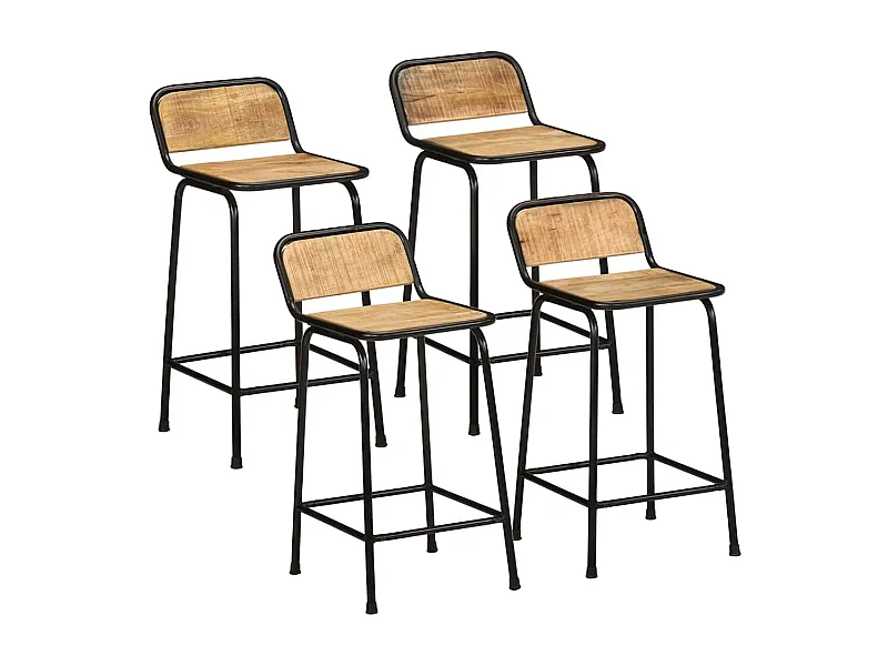 Tabourets de bar lot de 4 bois massif manguier brut