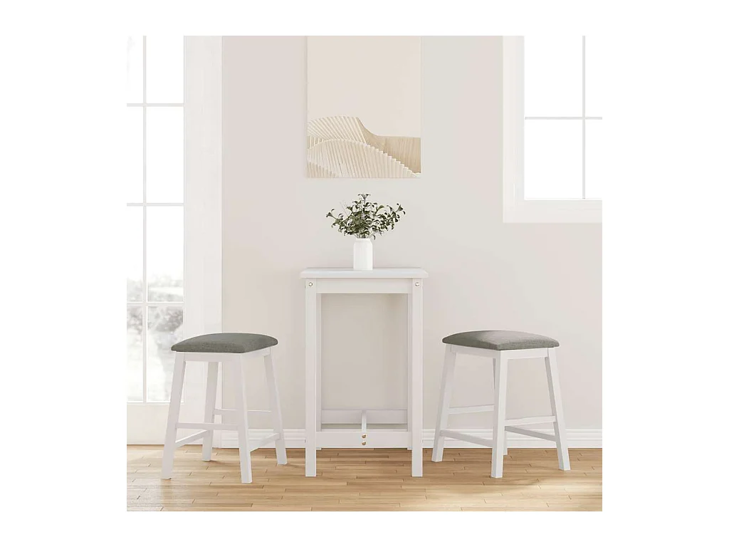 Chaises de bar avec coussins 2 pcs blanc bois massif d'hévéa