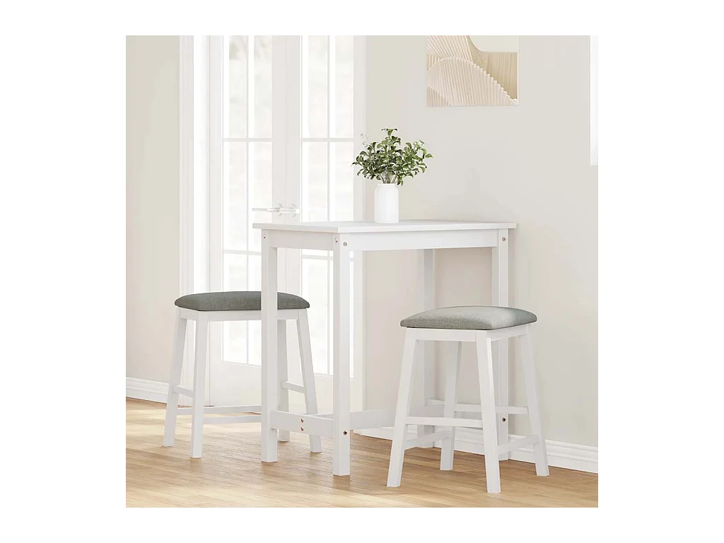 Chaises de bar avec coussins 2 pcs blanc bois massif d'hévéa