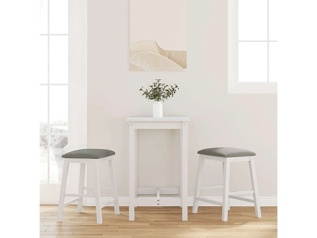 Chaises de bar avec coussins 2 pcs blanc bois massif d'hévéa