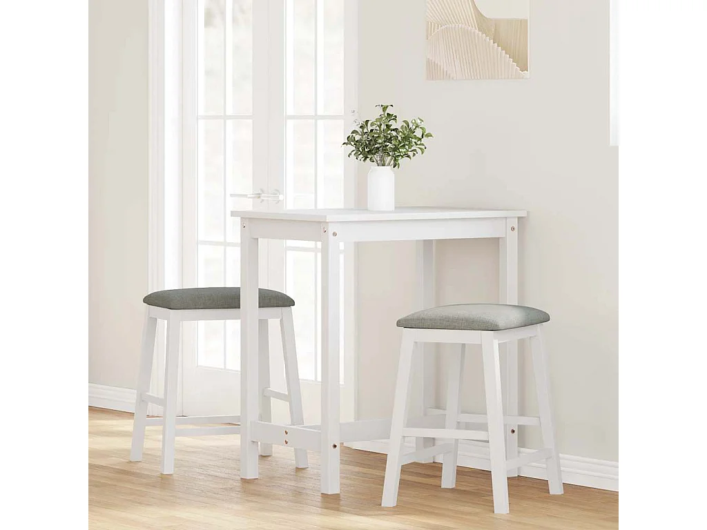 Chaises de bar avec coussins 2 pcs blanc bois massif d'hévéa