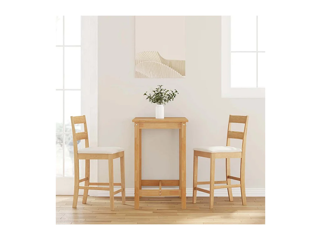 Tabourets de bar avec coussins 2pcs naturel bois massif d'hévéa