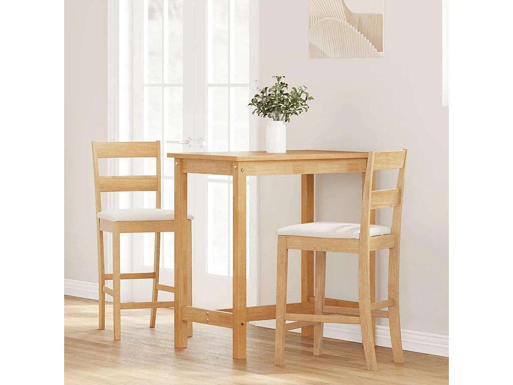 Tabourets de bar avec coussins 2pcs naturel bois massif d'hévéa