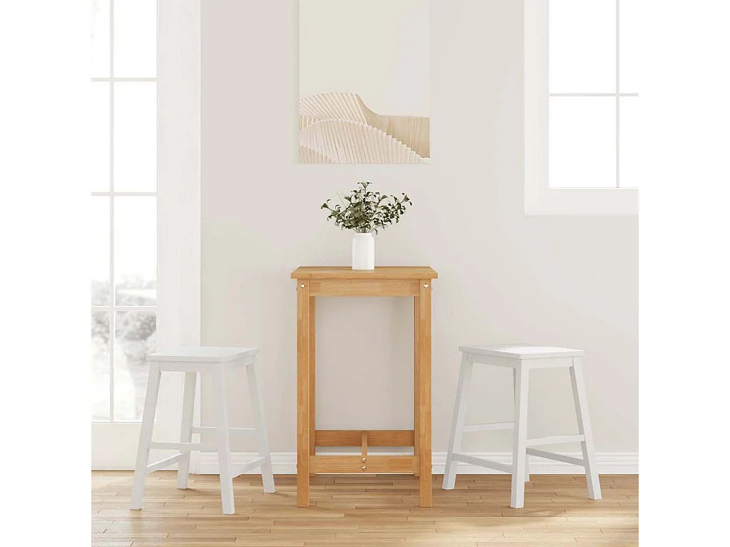 Chaises de bar 2 pcs blanc bois massif d'hévéa