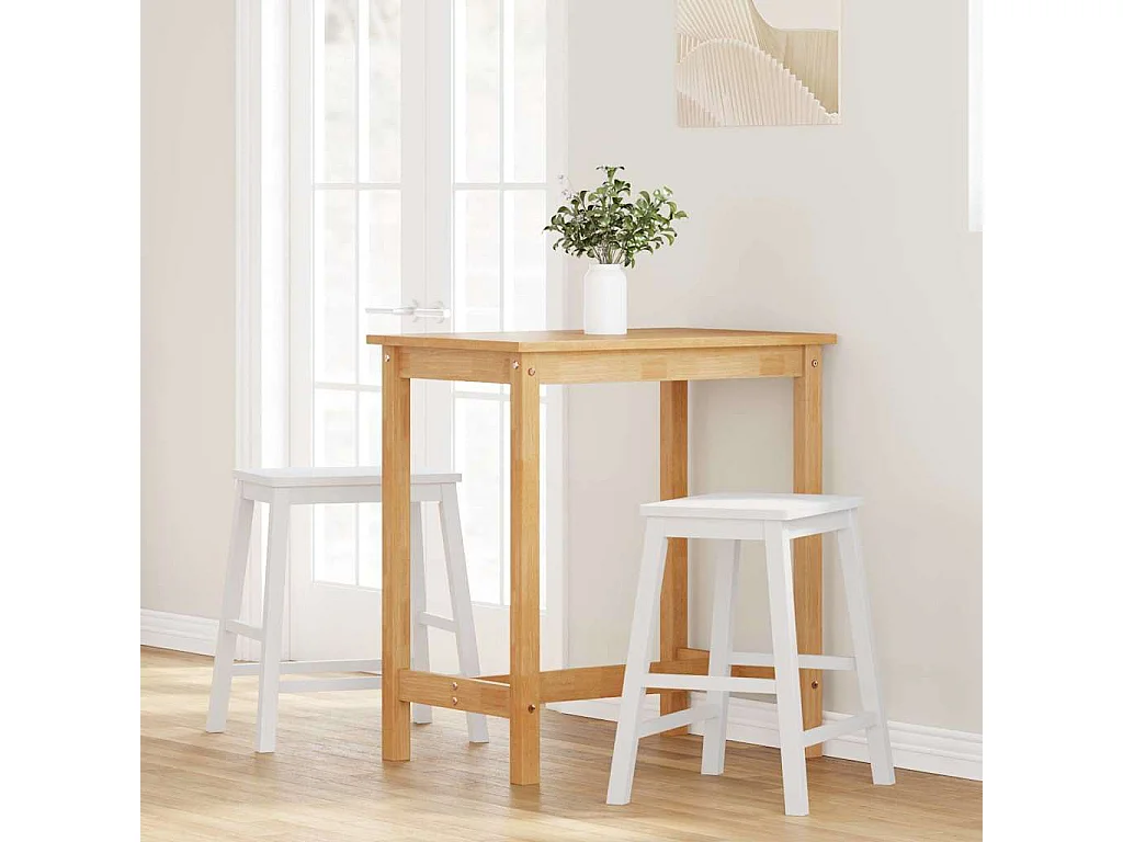 Chaises de bar 2 pcs blanc bois massif d'hévéa