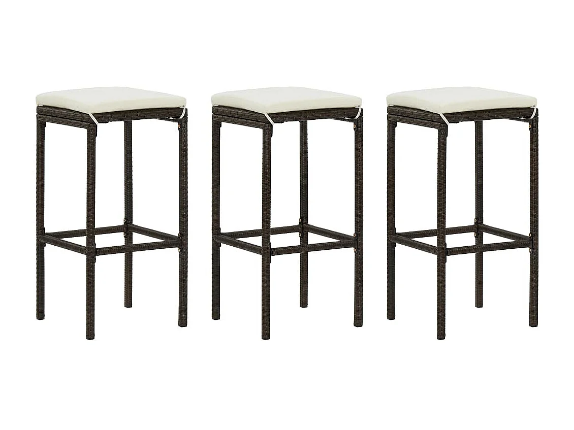 Tabourets de bar avec coussins lot de 3 marron résine tressée