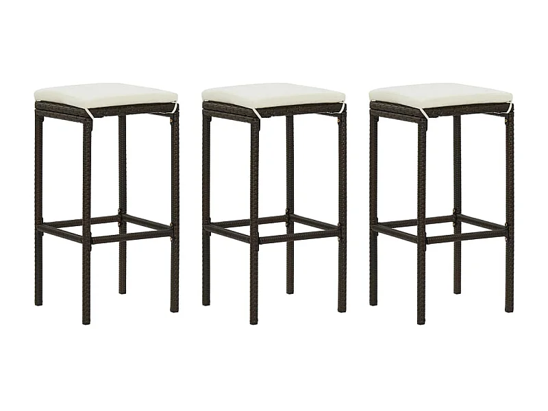 Barhocker mit Kissen, 3er-Set, braun, Kunstharzgeflecht