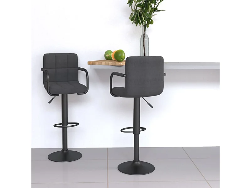 Tabourets de bar lot de 2 gris foncé tissu