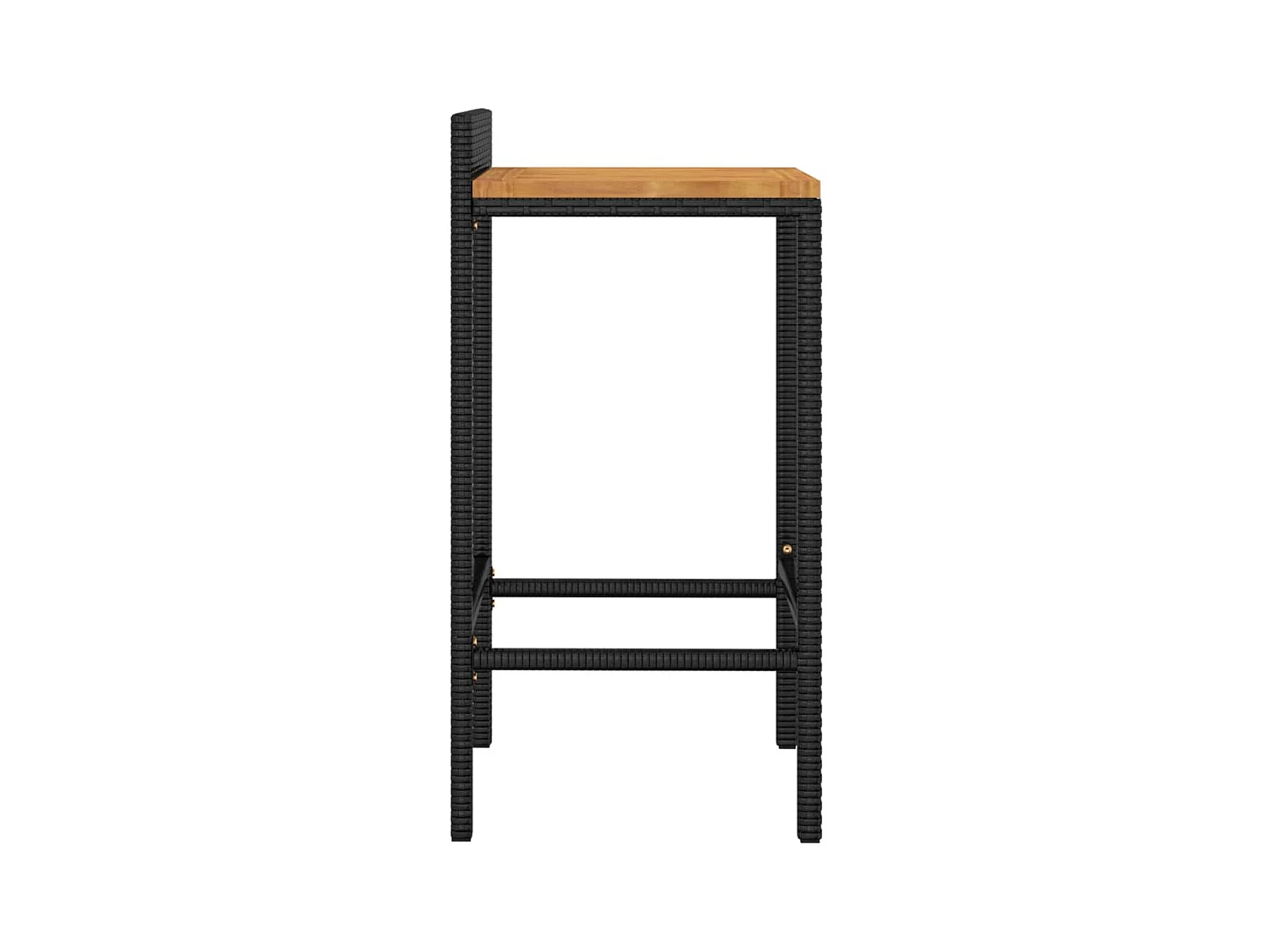 Set di 4 sgabelli da bar neri in resina intrecciata e legno di acacia