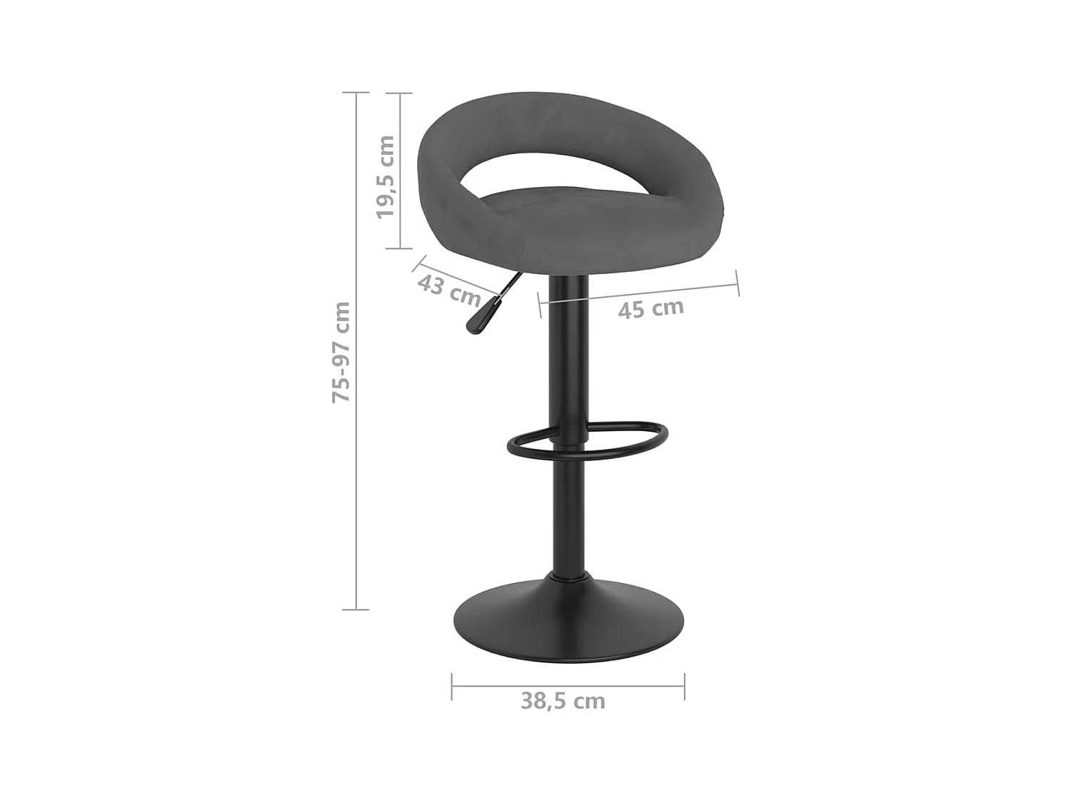 Tabourets de bar lot de 2 gris foncé velours