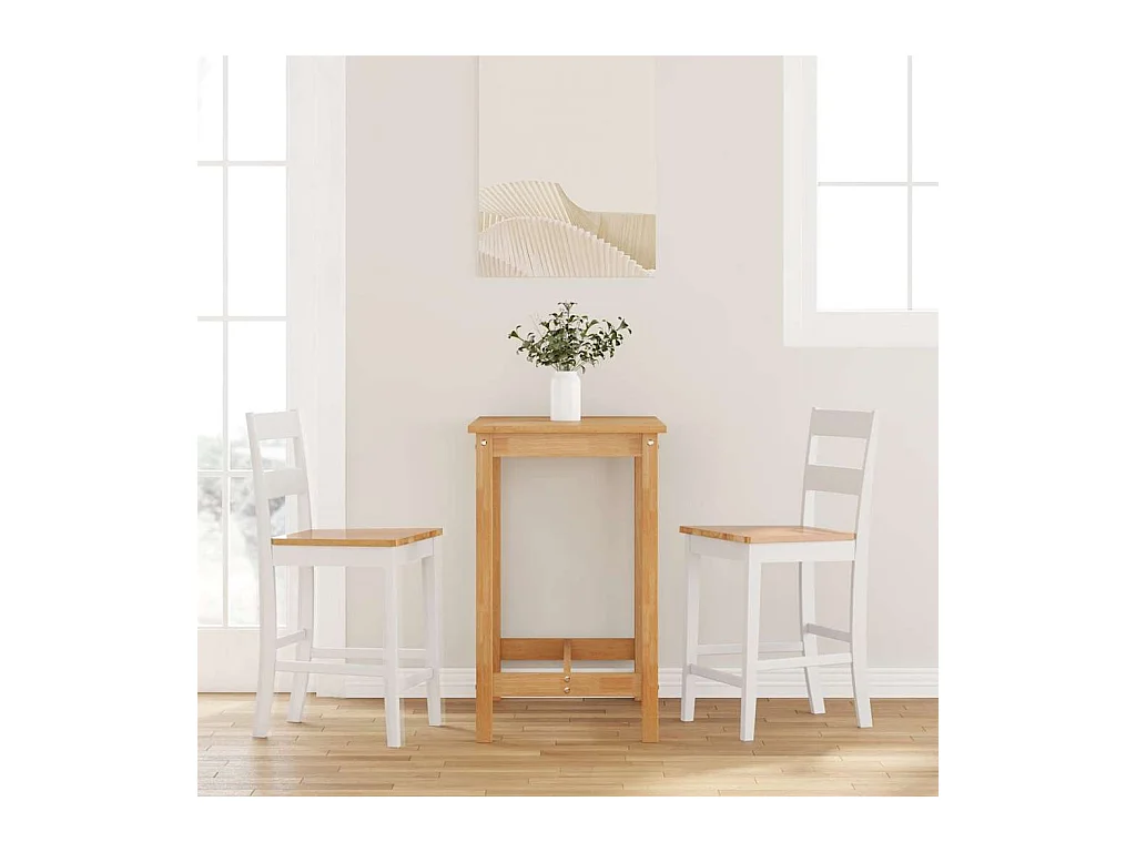 Tabourets de bar 2 pcs blanc bois massif d'hévéa