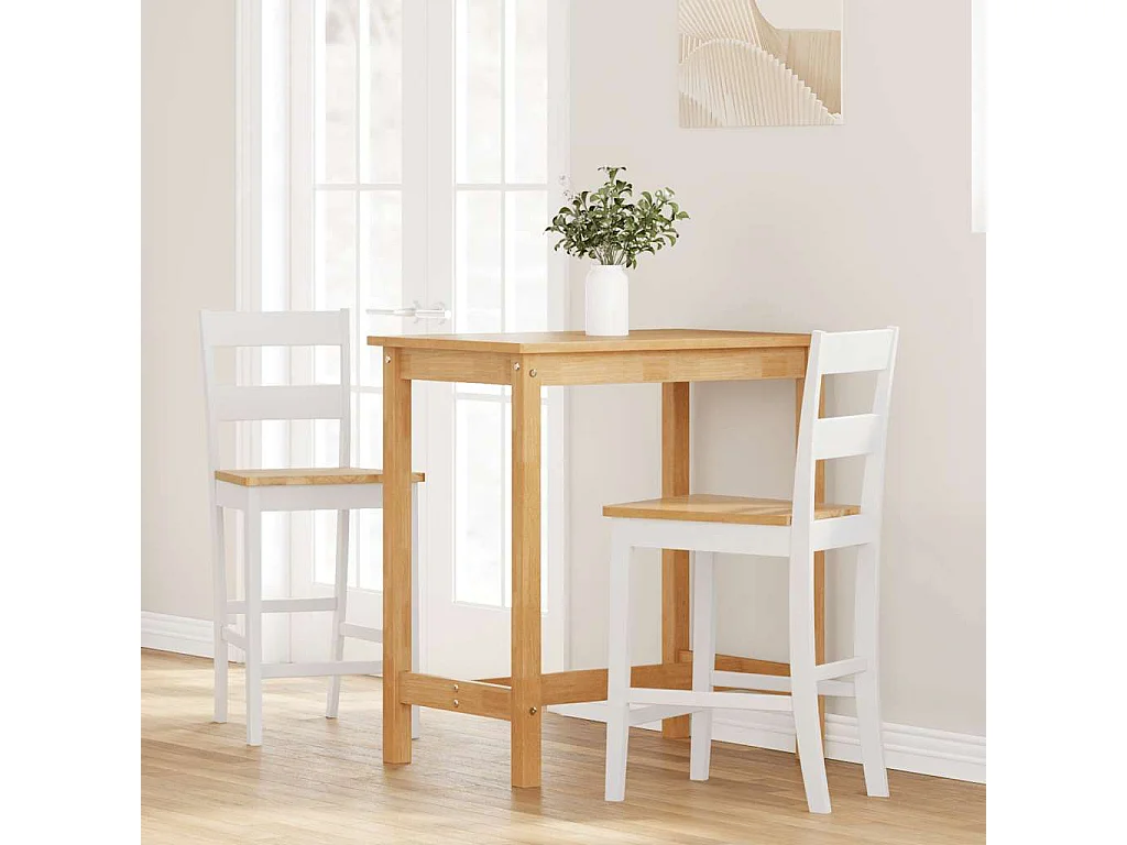 Tabourets de bar 2 pcs blanc bois massif d'hévéa