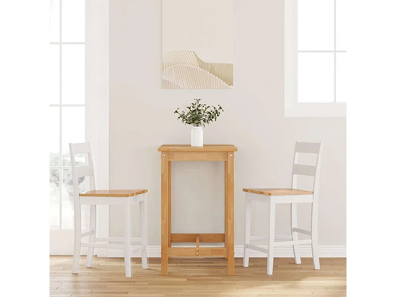 Tabourets de bar 2 pcs blanc bois massif d'hévéa