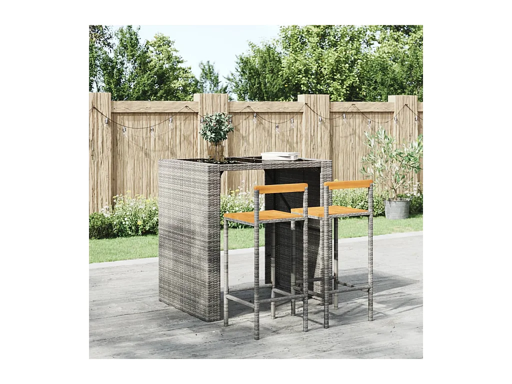 Tabourets de bar lot de 2 gris résine tressée et bois d'acacia