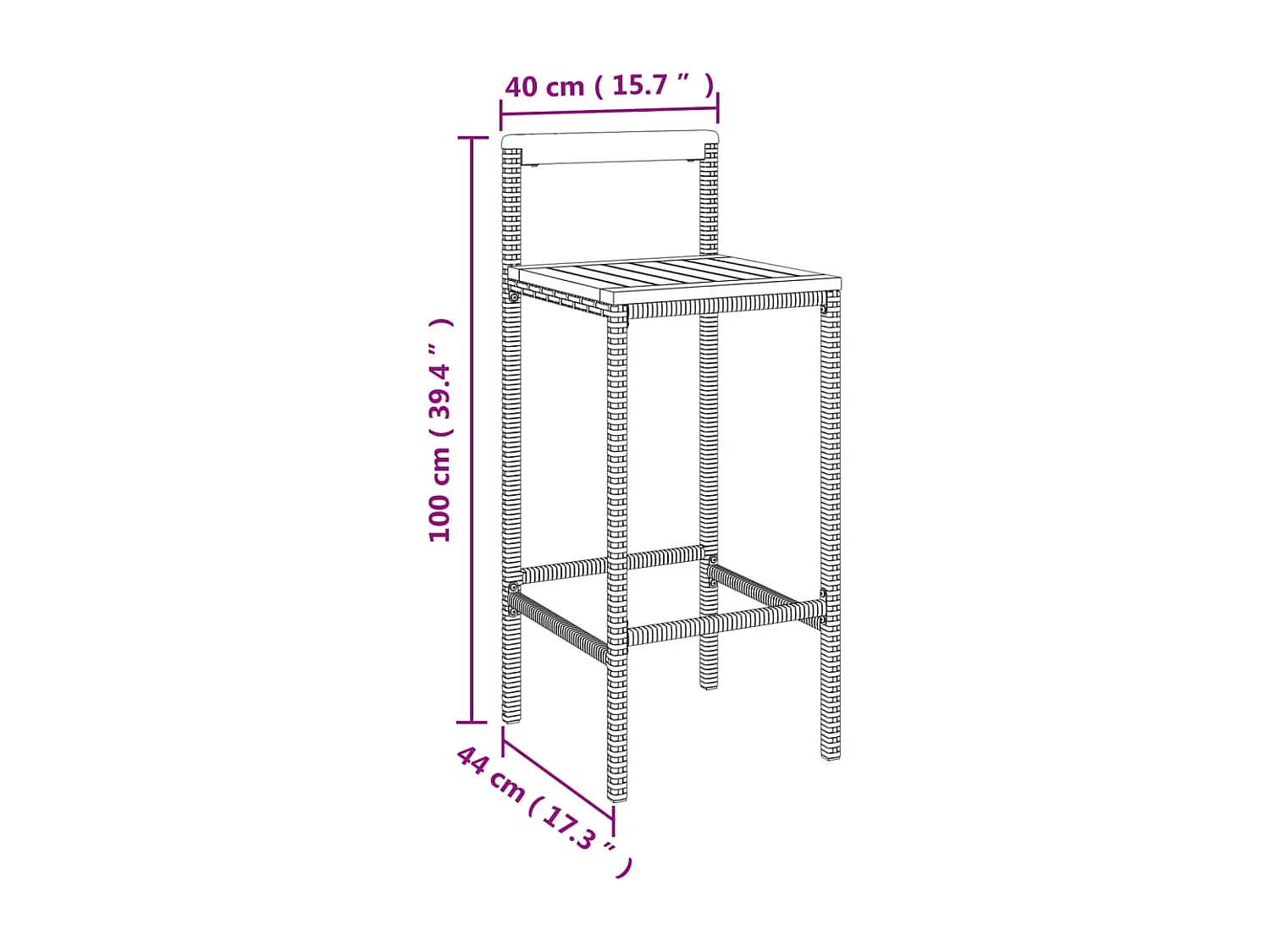Tabourets de bar lot de 2 gris résine tressée et bois d'acacia