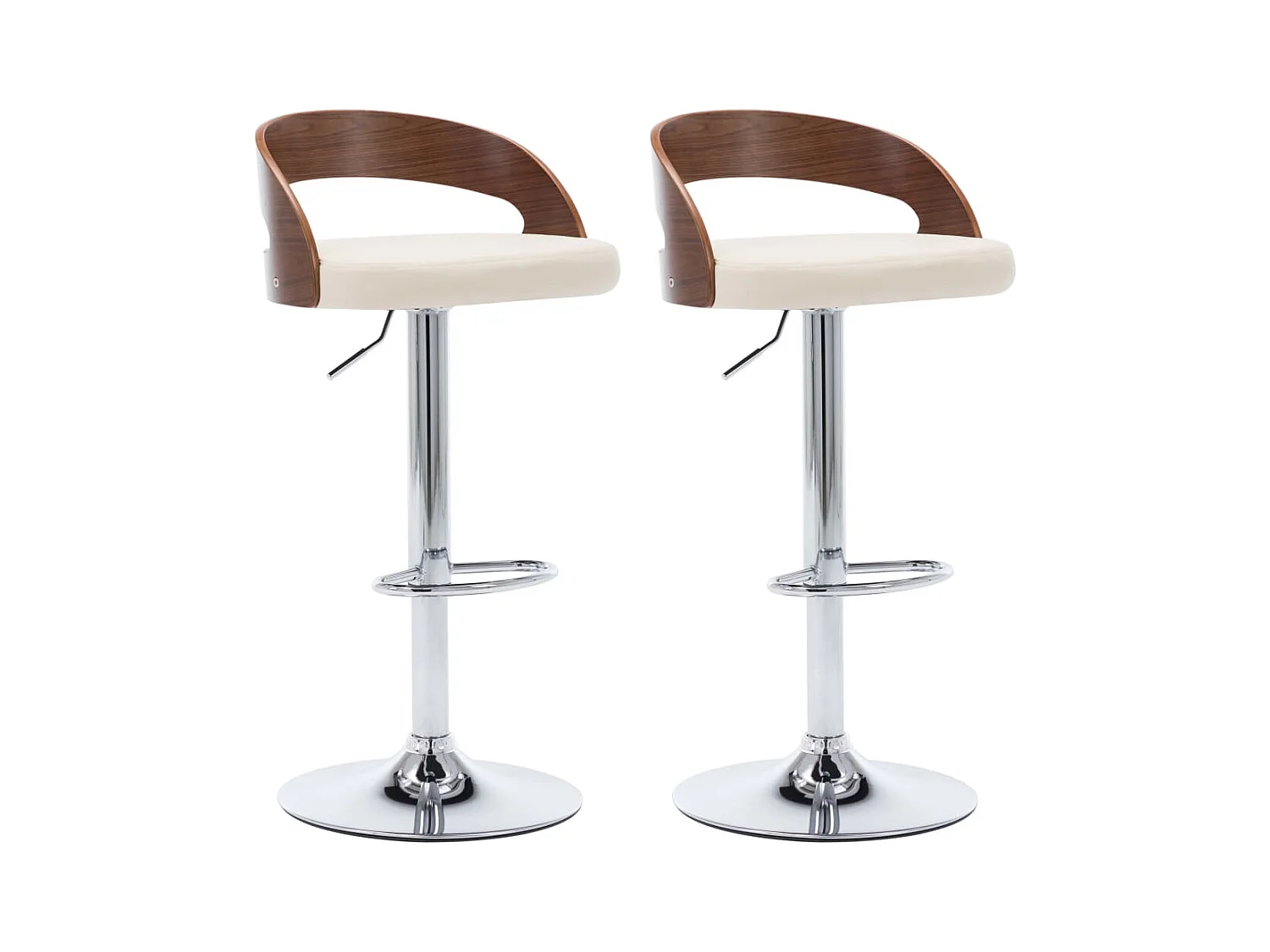 Set di 2 sgabelli da bar in similpelle color crema e legno curvato