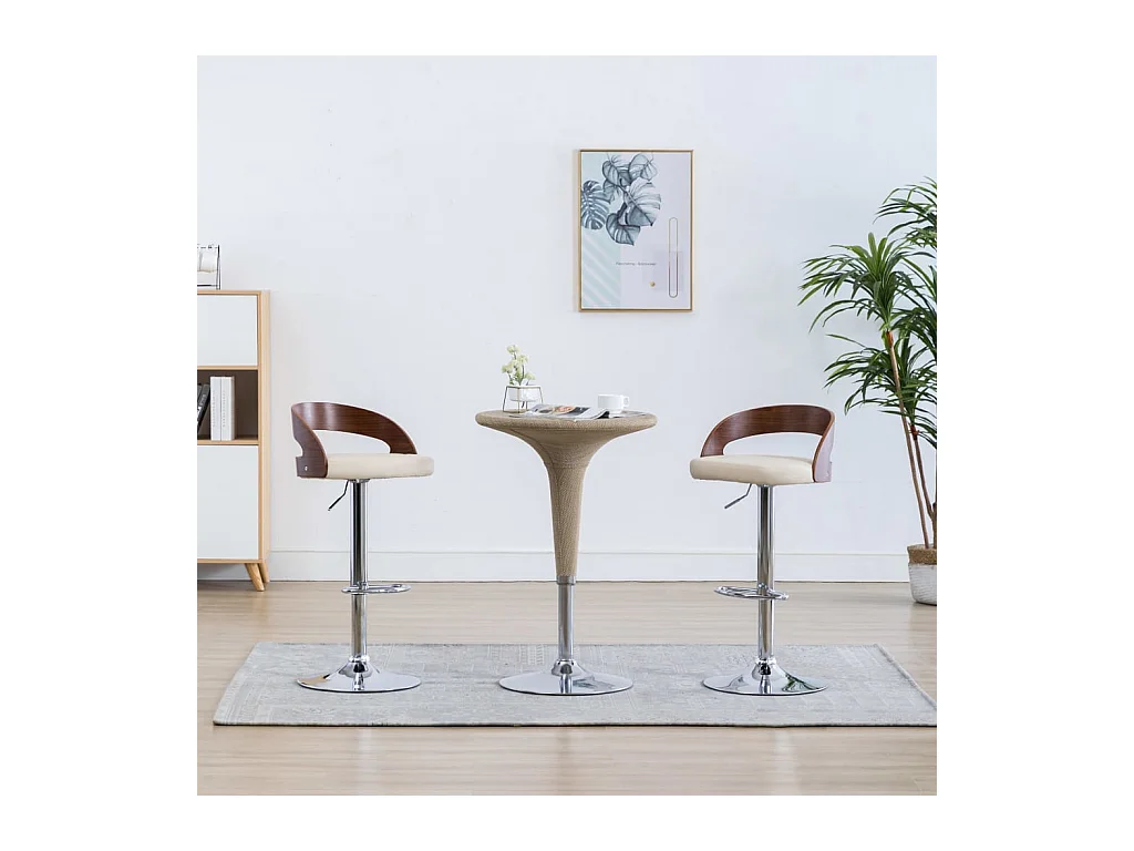 Tabourets de bar lot de 2 crème similicuir et bois courbé