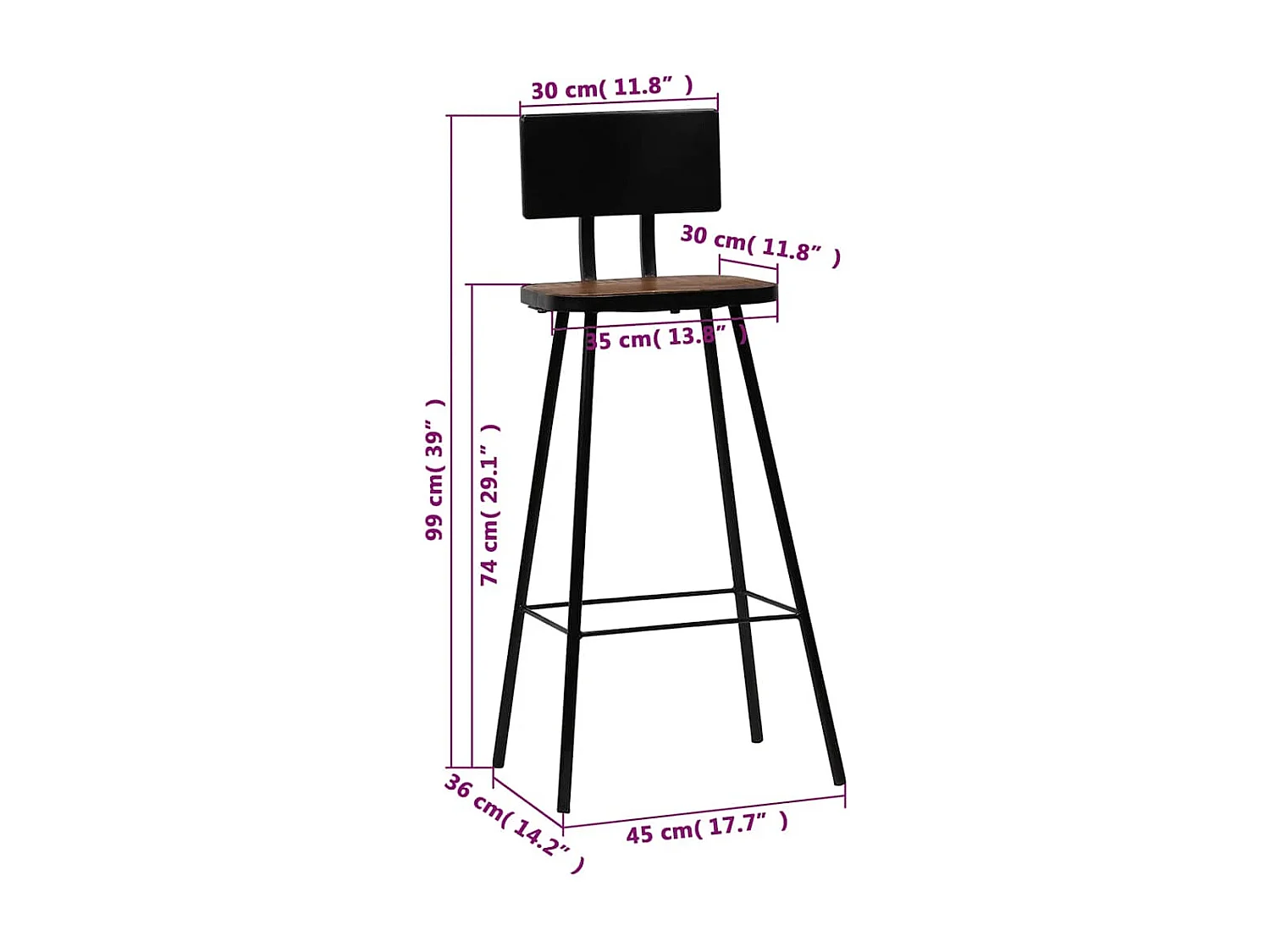 Tabourets de bar lot de 2 bois massif de récupération