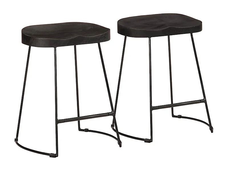 Barkrukken set van 2 zwart 46x38x52 cm massief mangohout