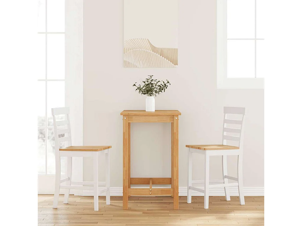 Tabourets de bar 2 pcs blanc bois massif d'hévéa