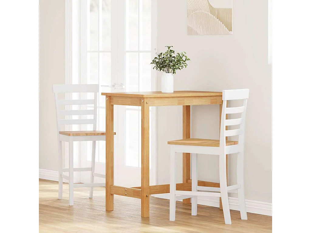 Tabourets de bar 2 pcs blanc bois massif d'hévéa