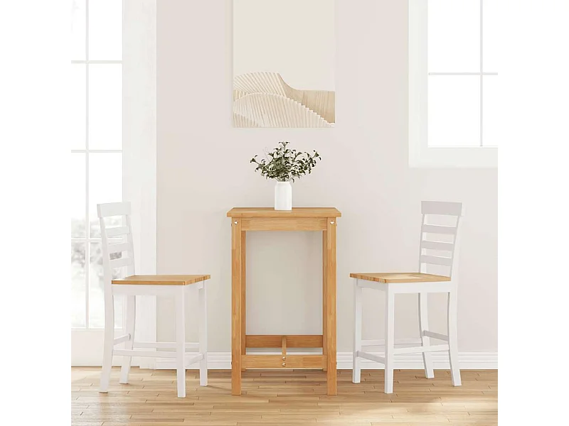 Tabourets de bar 2 pcs blanc bois massif d'hévéa